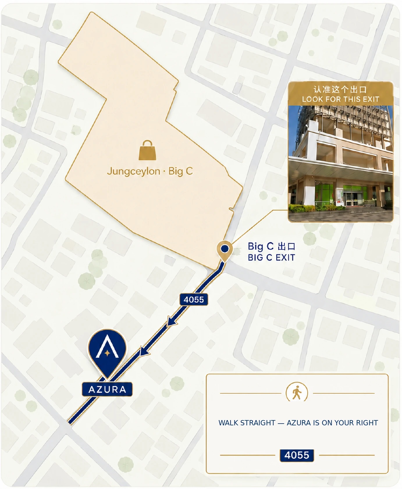 Walking route from the Big C exit at Jungceylon to AZURA